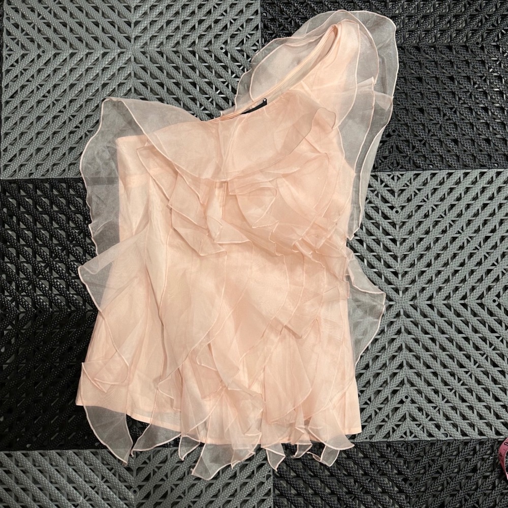 Bebe Bailey Silk Ruffle One Shoulder Top Peach Blush Size S NWT 60ELC101K337